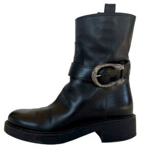 VTG Gucci Dionysus Moto Bikercore Black Leather Silver Buckle Ankle Boot SZ 36.5